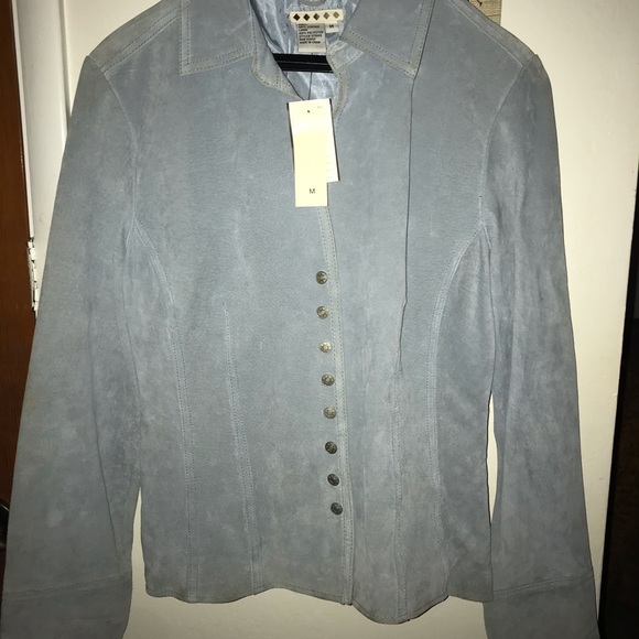 Leather light blue jacket! - Picture 1 of 6